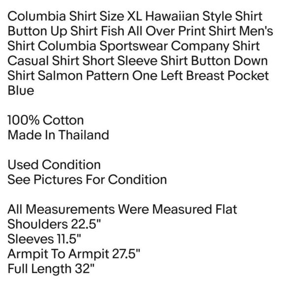Columbia Shirt Size XL Hawaiian Style Shirt Button Up Shirt Fish All Over Print - Picture 2 of 6